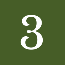 White numeral three, green backdrop
