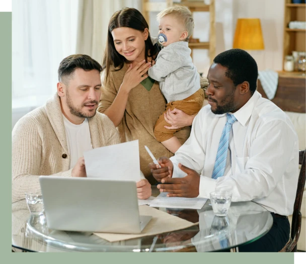 Family reviewing documents together